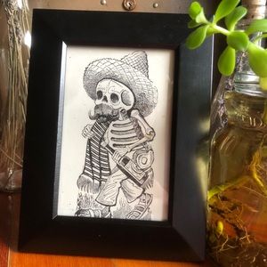 Vintage Skeleton Cowboy Postcard Framed Print